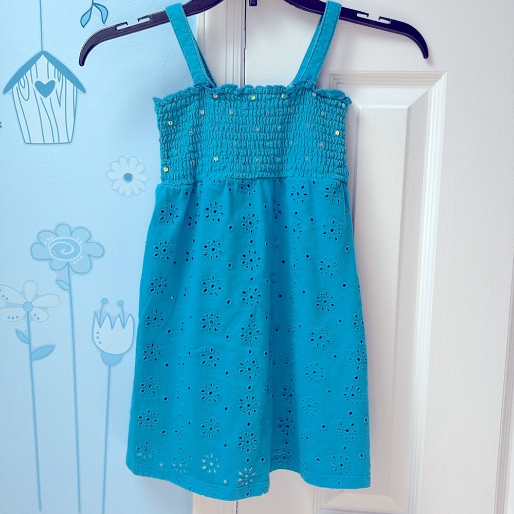 Justice Summer Cotton Eyelet Embroidery Blue Dress/Swim Cover up Girls Size 8 !
